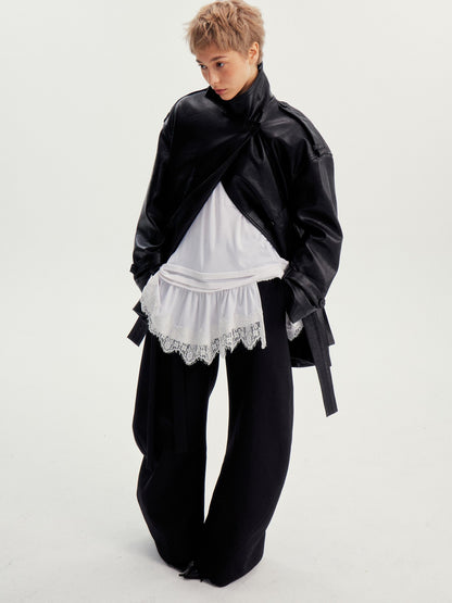 wii wil Belted Stand Collar Midlength Zippered Women&