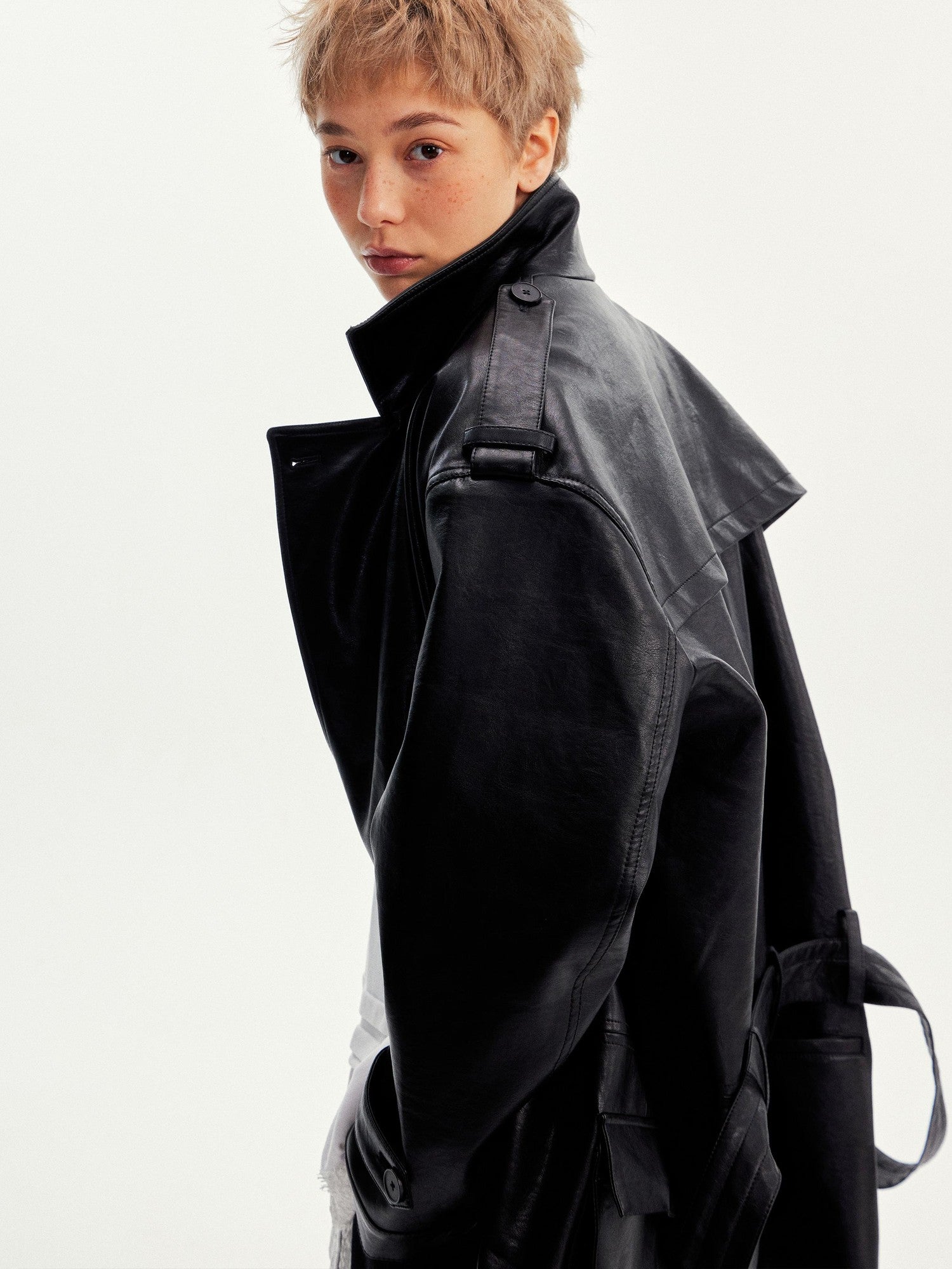 wii wil Belted Stand Collar Midlength Zippered Women&