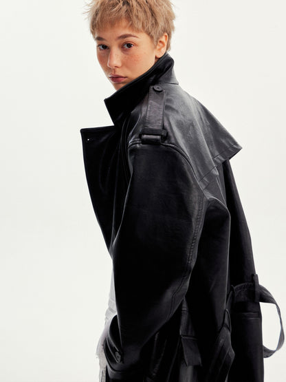 wii wil Belted Stand Collar Midlength Zippered Women&