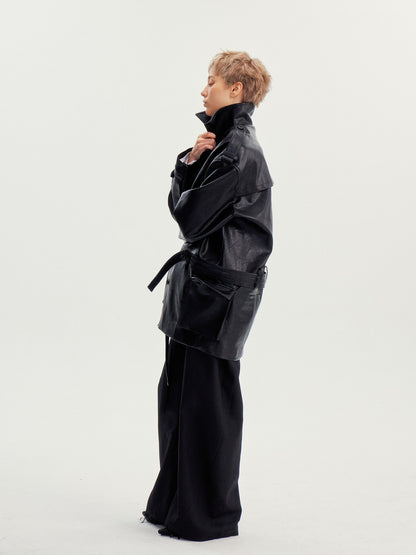 wii wil Belted Stand Collar Midlength Zippered Women&
