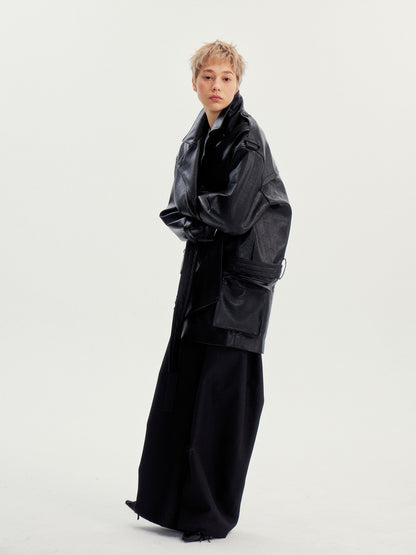 wii wil Belted Stand Collar Midlength Zippered Women&
