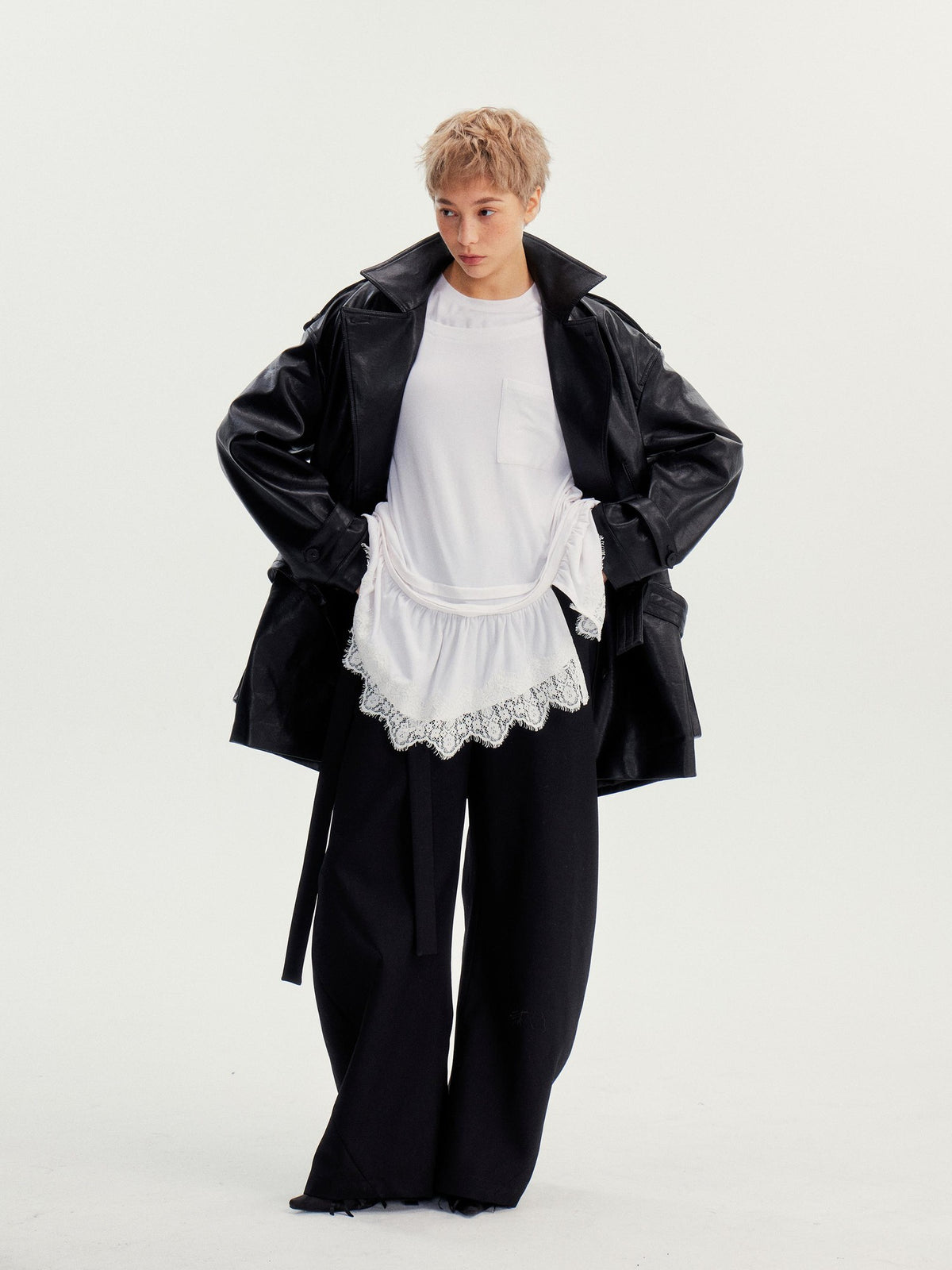 wii wil Belted Stand Collar Midlength Zippered Women&