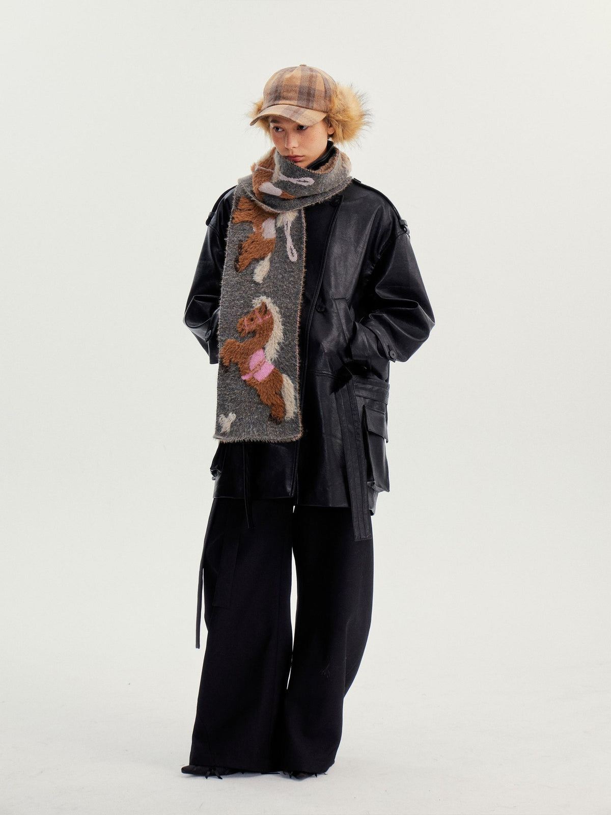 wii wil Belted Stand Collar Midlength Zippered Women&