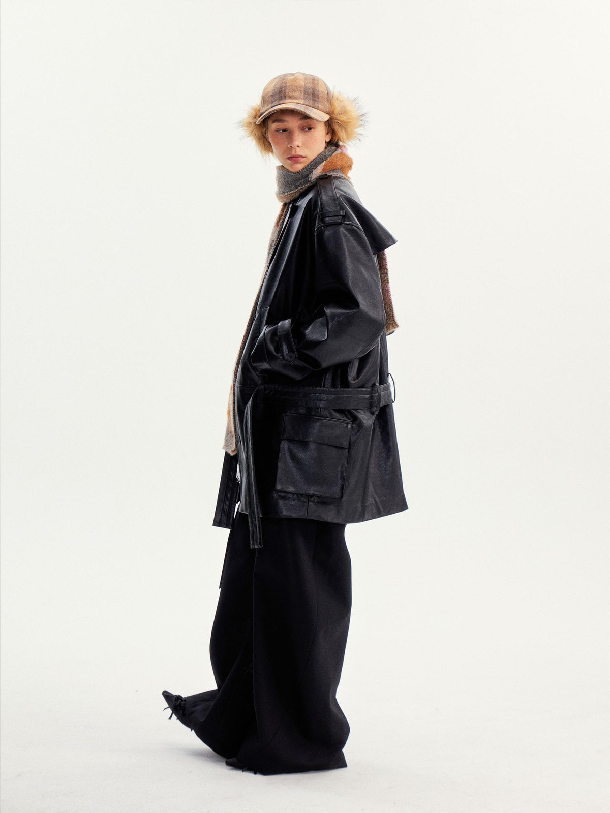 wii wil Belted Stand Collar Midlength Zippered Women&