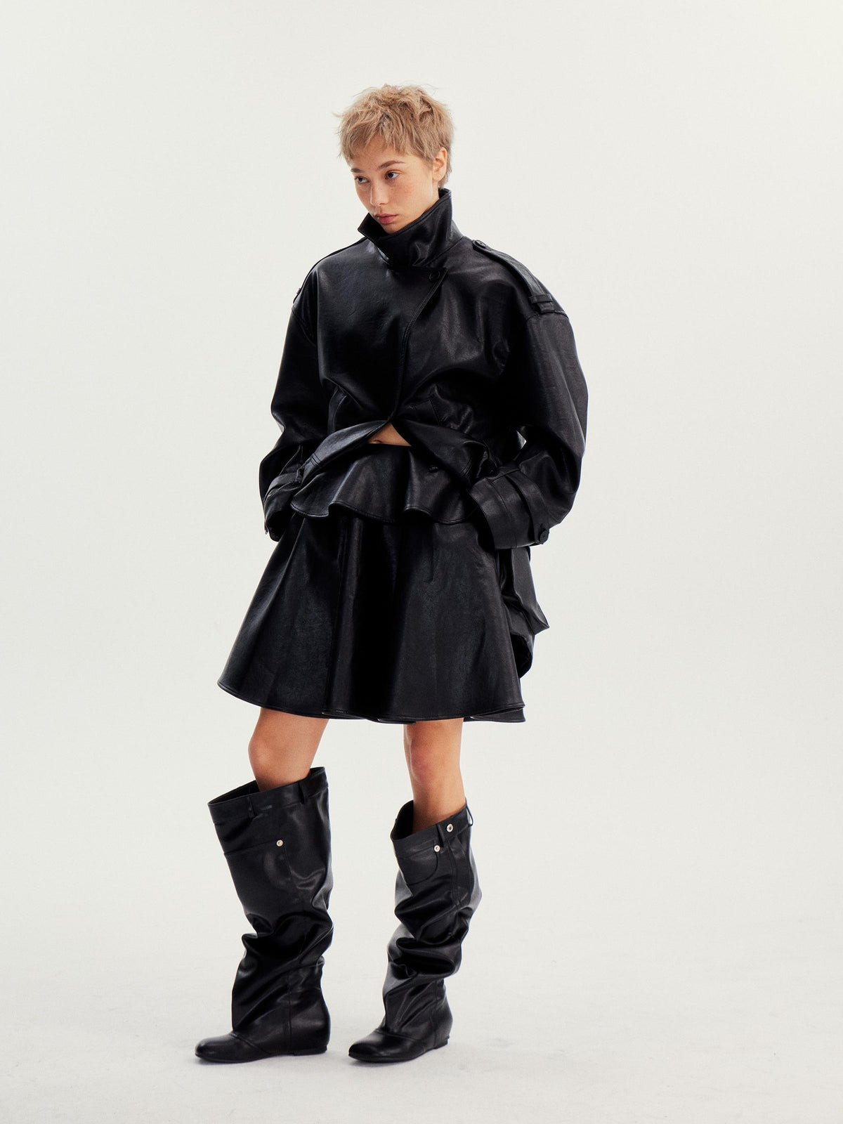 wii wil Belted Stand Collar Midlength Zippered Women&