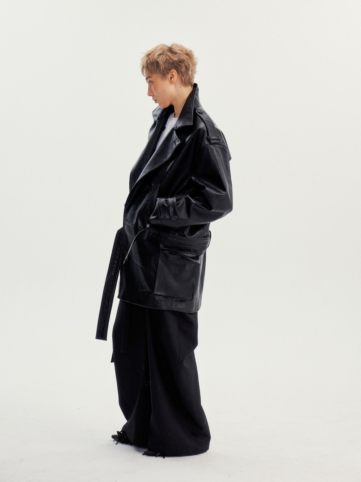 wii wil Belted Stand Collar Midlength Zippered Women&