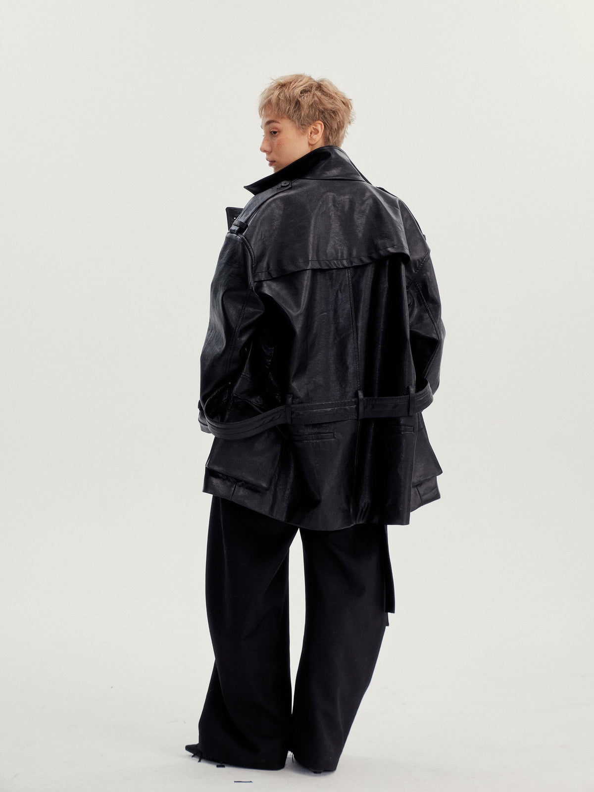 wii wil Belted Stand Collar Midlength Zippered Women&