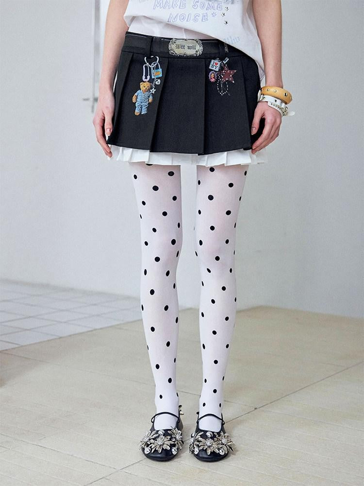 wii wil Black Charm Print Faux Two Piece A Line Women&