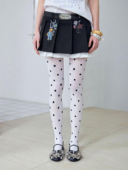 wii wil Black Charm Print Faux Two Piece A Line Women&