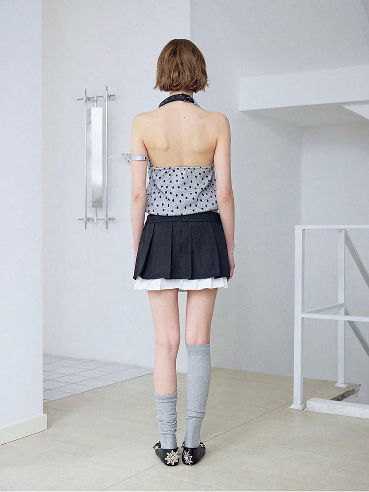 wii wil Black Charm Print Faux Two Piece A Line Women&
