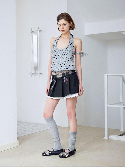 wii wil Black Charm Print Faux Two Piece A Line Women&