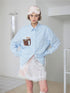wii wil Blue Striped Teddy Pocket Faux Layered Collared Women&