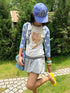 wii wil Blue White Colorblock Angel Print Raglan Women&