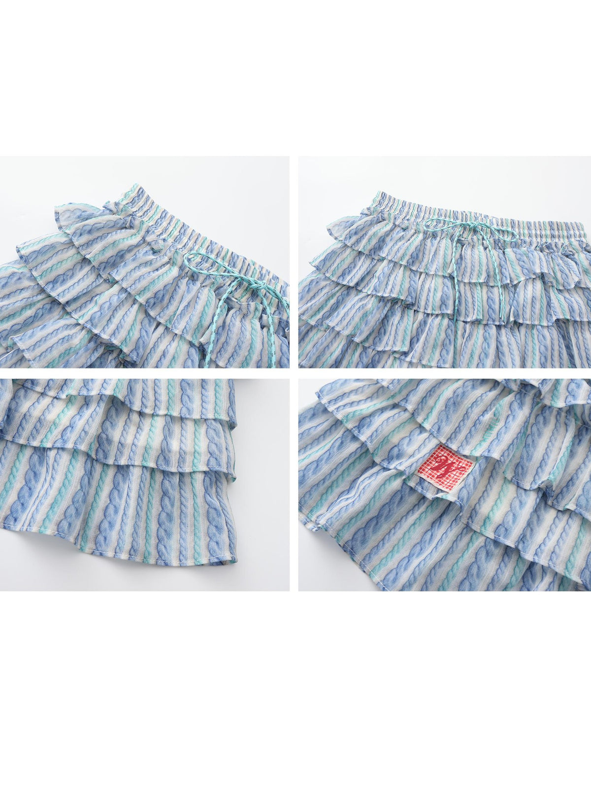 wii wil Blue White Striped Asymmetric Tiered Print Women&