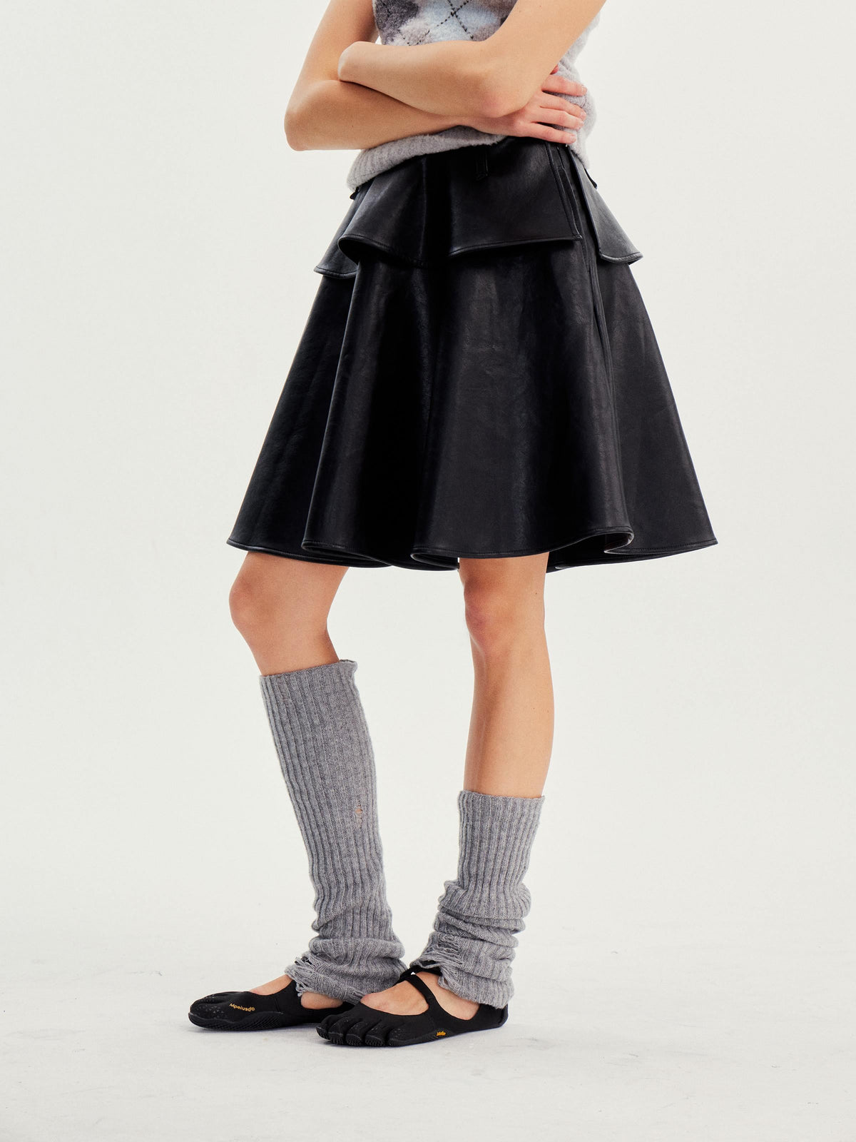 wii_wil_Casual_Ruffle_Trim_Spliced_Mid_Waist_Pu_Women&