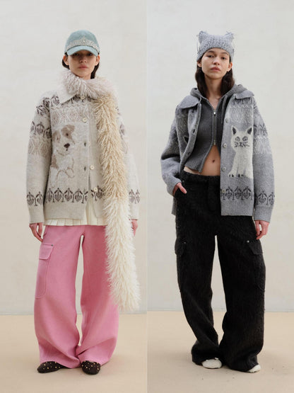 wii wil Cat Fox Terrier Fair Isle Jacquard Women&