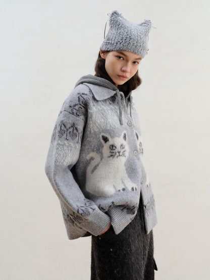 wii wil Cat Fox Terrier Fair Isle Jacquard Women&