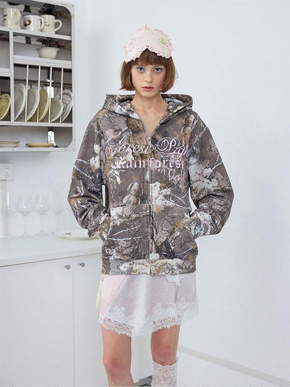 wii wil Cropped Camo Bear Print Lettering Women&