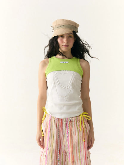 Embossed Pearl Necklace Crop Tank Camisole