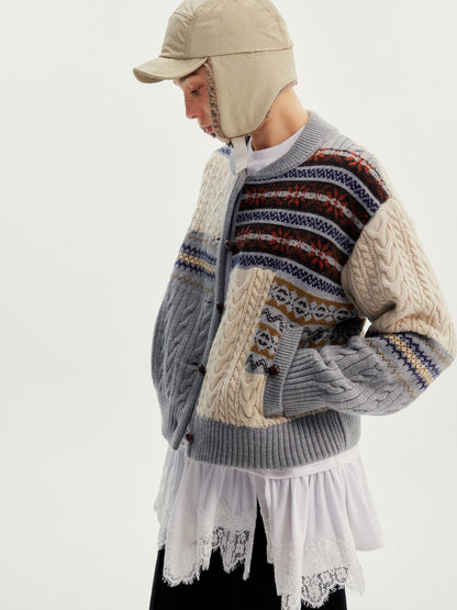 wii wil Fair Isle Cable Knit Patchwork Women&