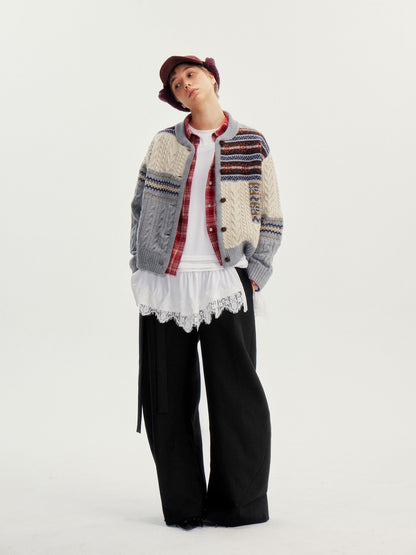 wii wil Fair Isle Cable Knit Patchwork Women&