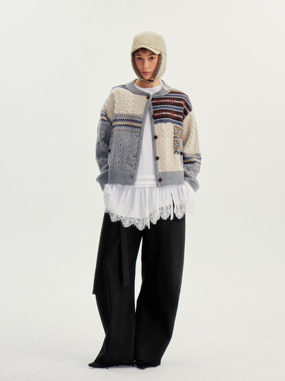 wii wil Fair Isle Cable Knit Patchwork Women&