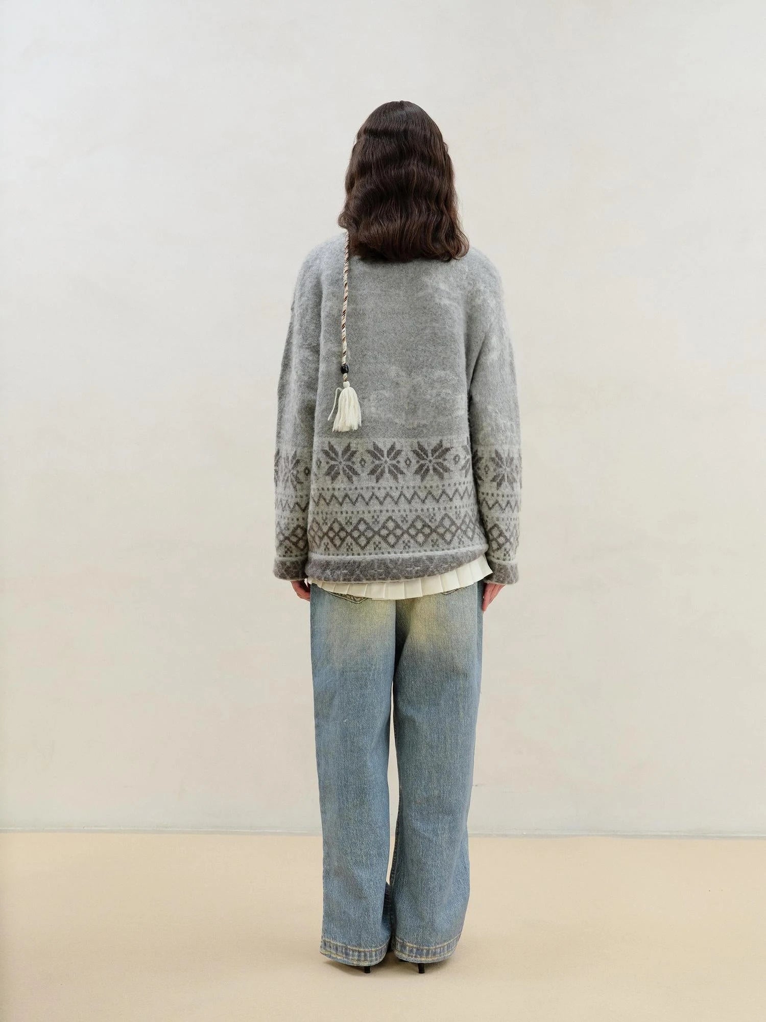 Fair Isle Cat Intarsia Mohair Wool Sweater