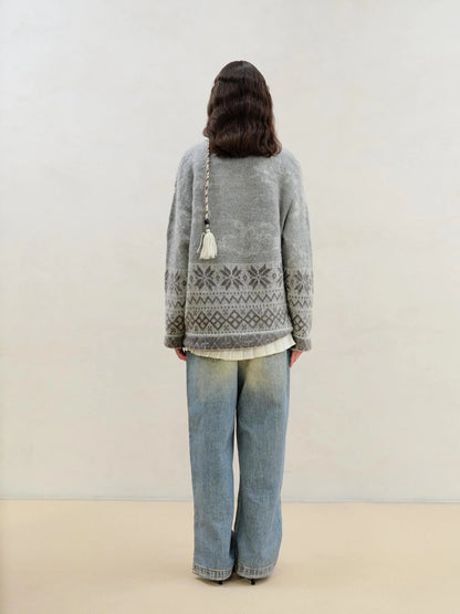 Fair Isle Cat Intarsia Mohair Wool Sweater