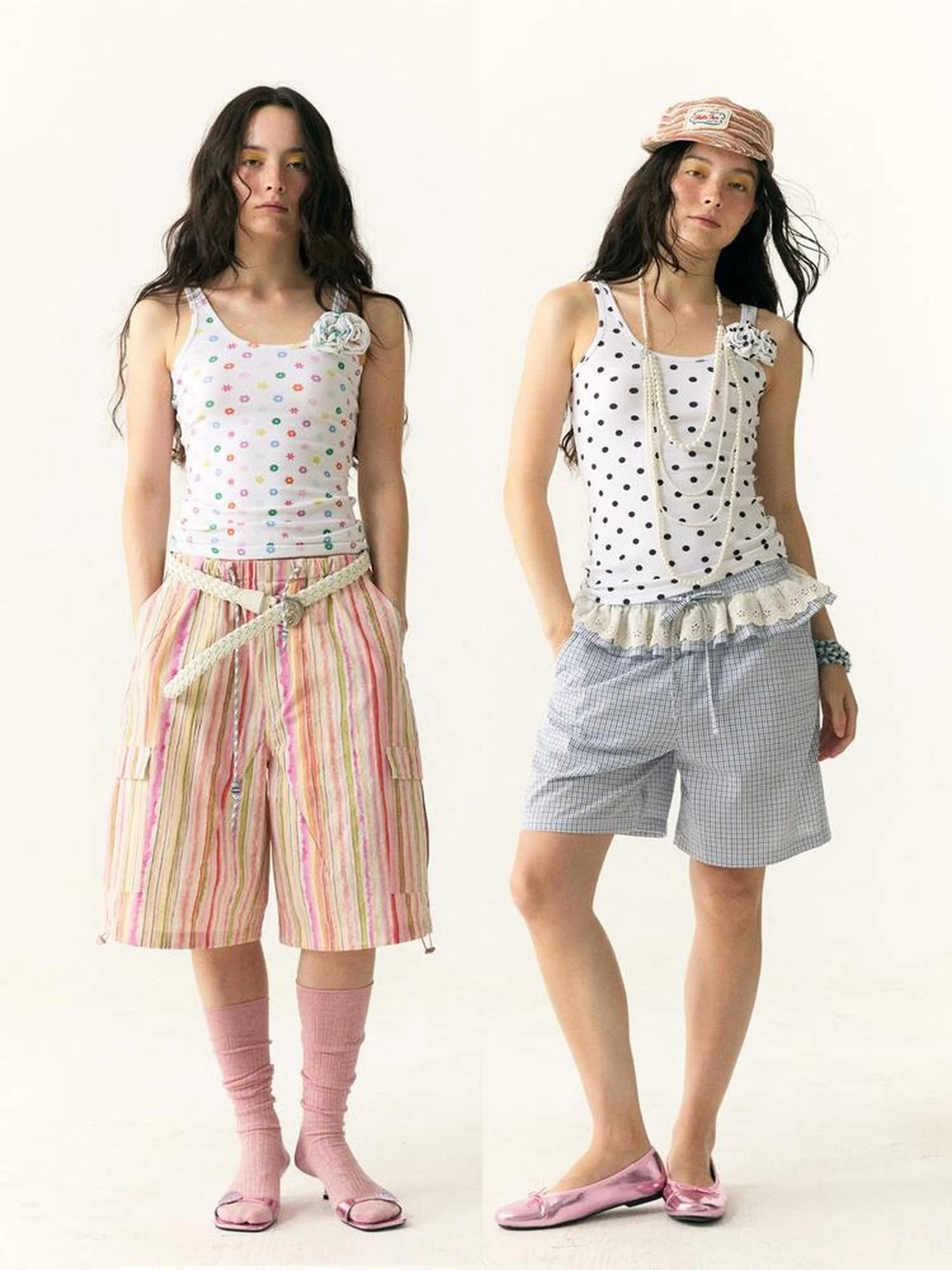 Floral Dot Textured Camisole V-neck T-shirt Long Sleeve