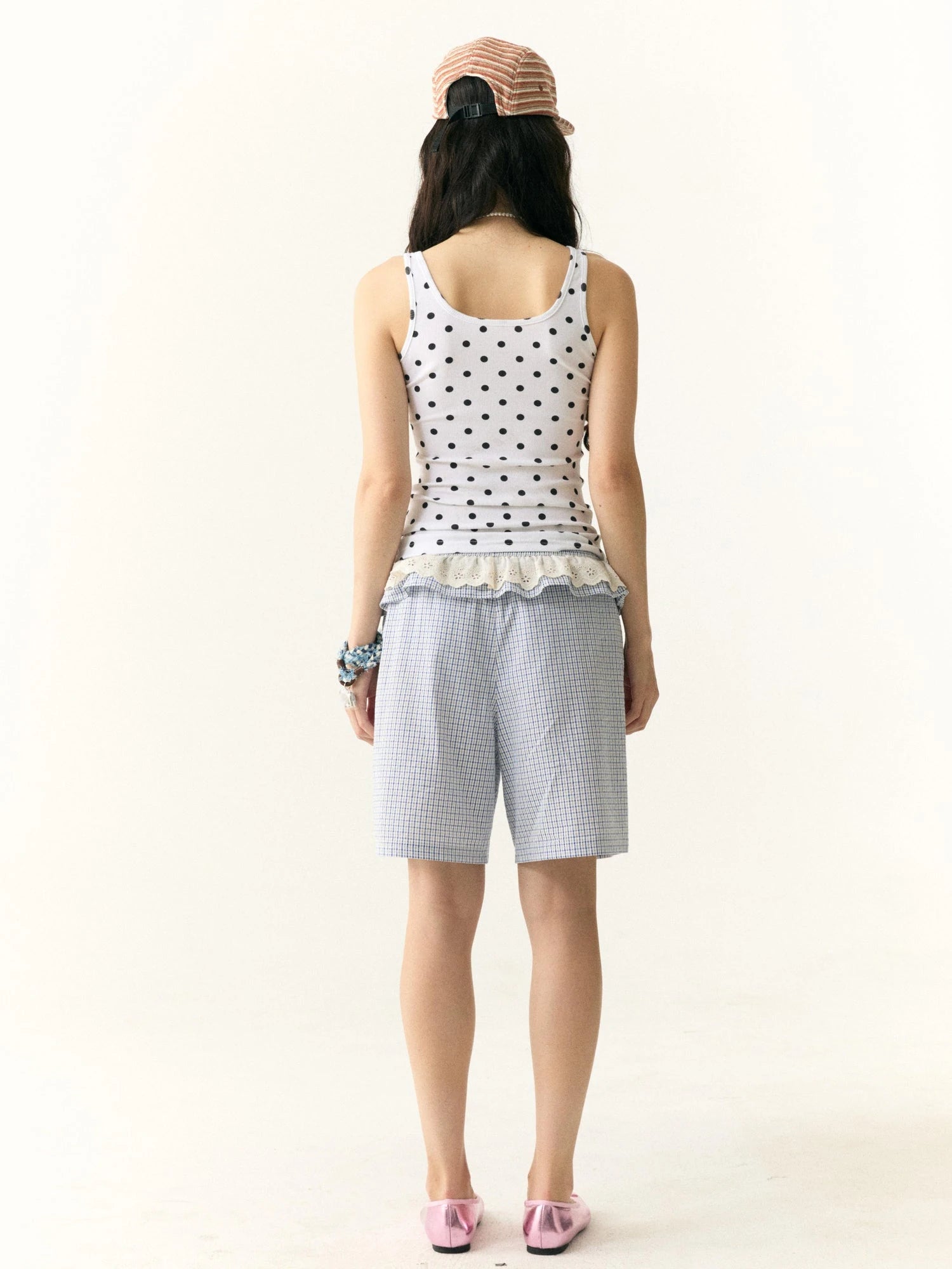 Floral Dot Textured Camisole V-neck T-shirt Long Sleeve