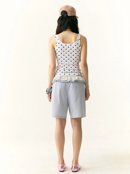 Floral Dot Textured Camisole V-neck T-shirt Long Sleeve