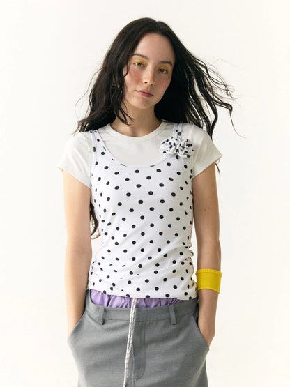 Floral Dot Textured Camisole V-neck T-shirt Long Sleeve