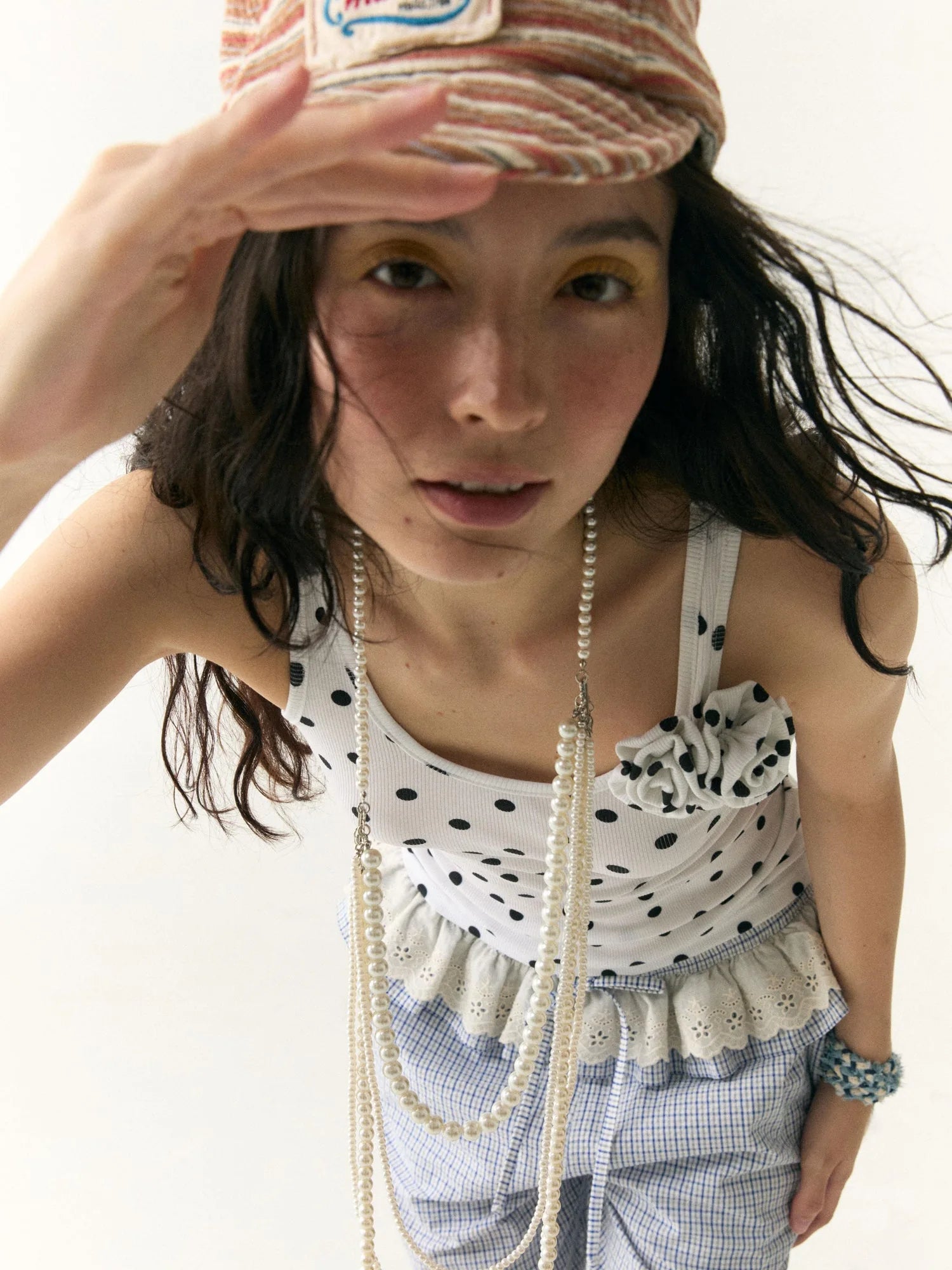 Floral Dot Textured Camisole V-neck T-shirt Long Sleeve