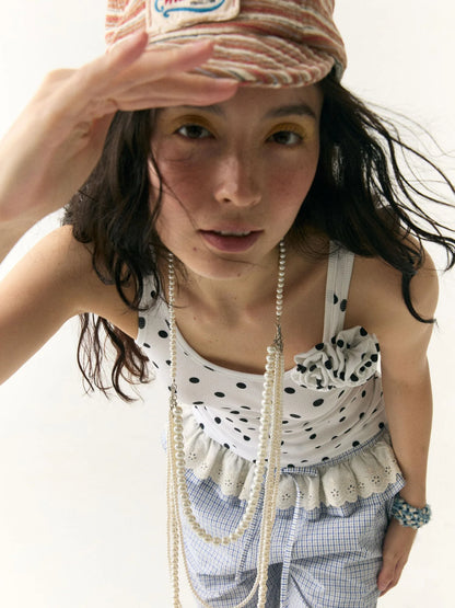 Floral Dot Textured Camisole V-neck T-shirt Long Sleeve