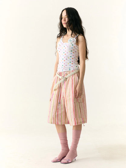 Floral Dot Textured Camisole V-neck T-shirt Long Sleeve