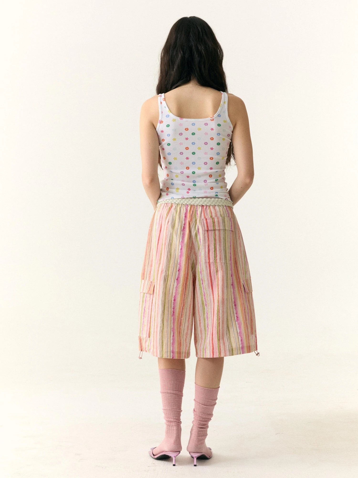 Floral Dot Textured Camisole V-neck T-shirt Long Sleeve