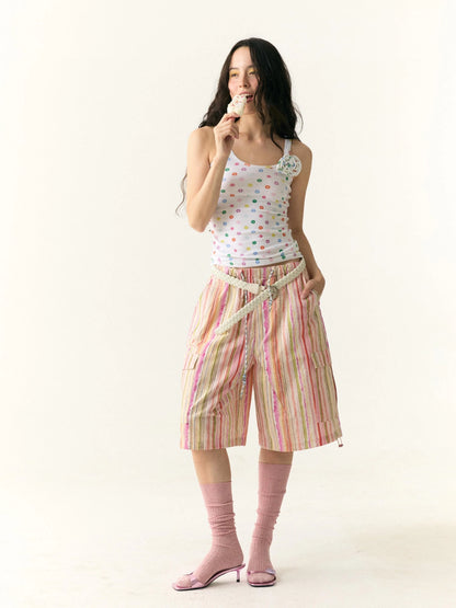 Floral Dot Textured Camisole V-neck T-shirt Long Sleeve