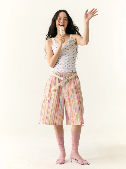 Floral Dot Textured Camisole V-neck T-shirt Long Sleeve