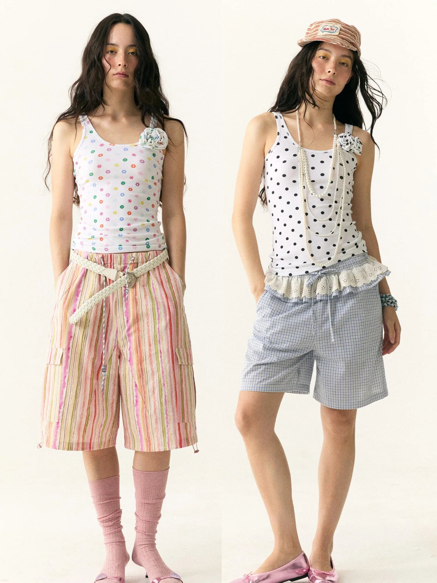 Floral Dot Textured Camisole V-neck T-shirt Long Sleeve