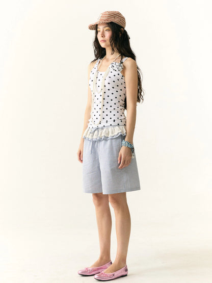 Floral Dot Textured Camisole V-neck T-shirt Long Sleeve