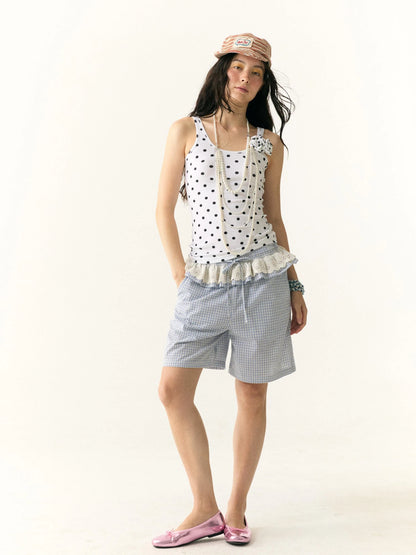 Floral Dot Textured Camisole V-neck T-shirt Long Sleeve