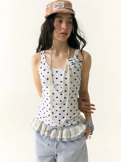 Floral Dot Textured Camisole V-neck T-shirt Long Sleeve