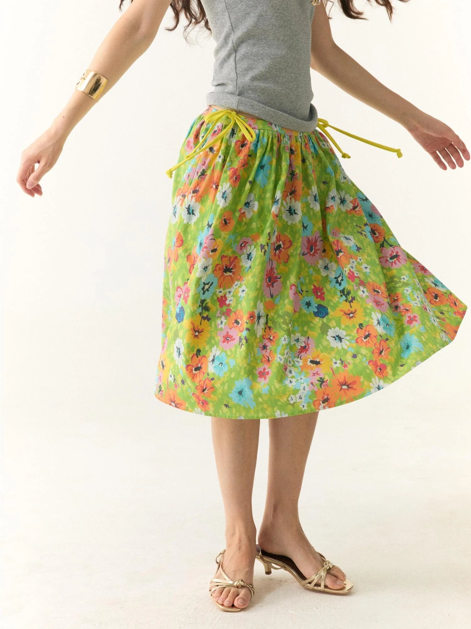 Floral Print Resort Midi Skirt with Slit