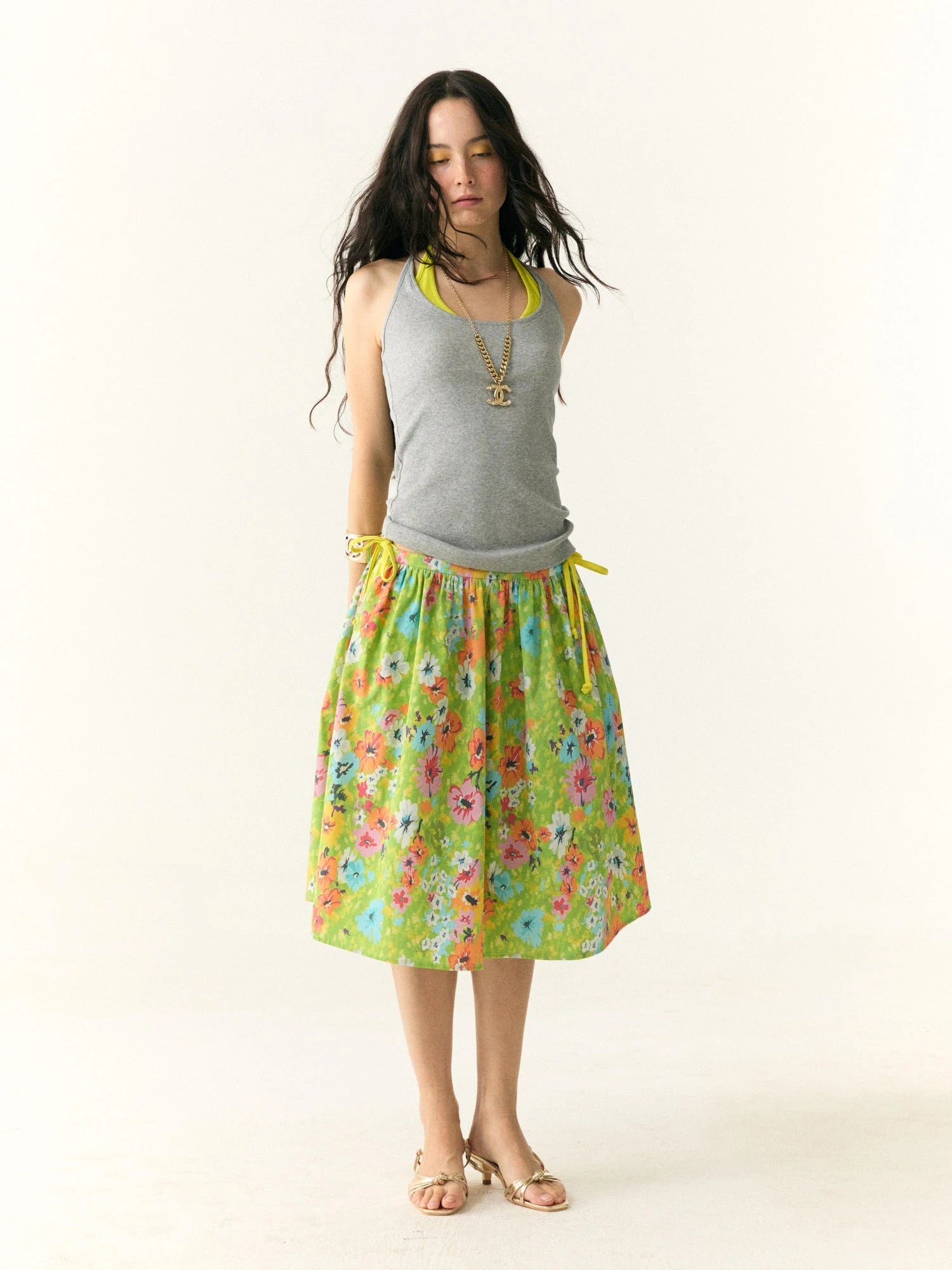 Floral Print Resort Midi Skirt with Slit