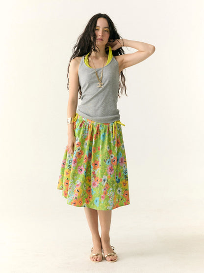 Floral Print Resort Midi Skirt with Slit