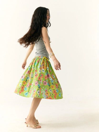 Floral Print Resort Midi Skirt with Slit