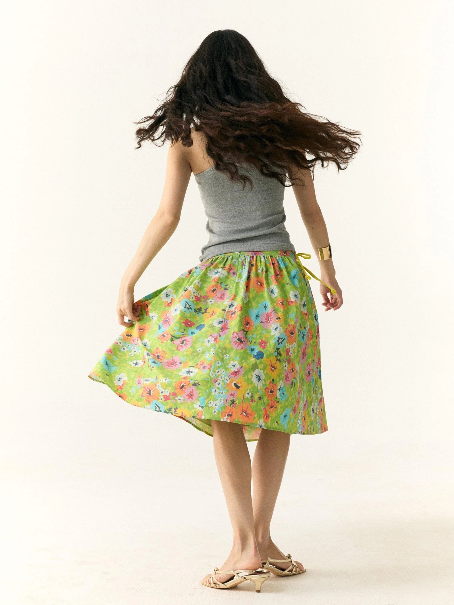 Floral Print Resort Midi Skirt with Slit