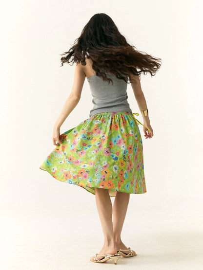 Floral Print Resort Midi Skirt with Slit