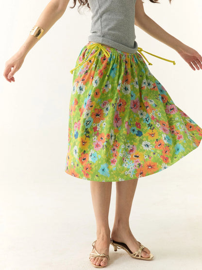 Floral Print Resort Midi Skirt with Slit