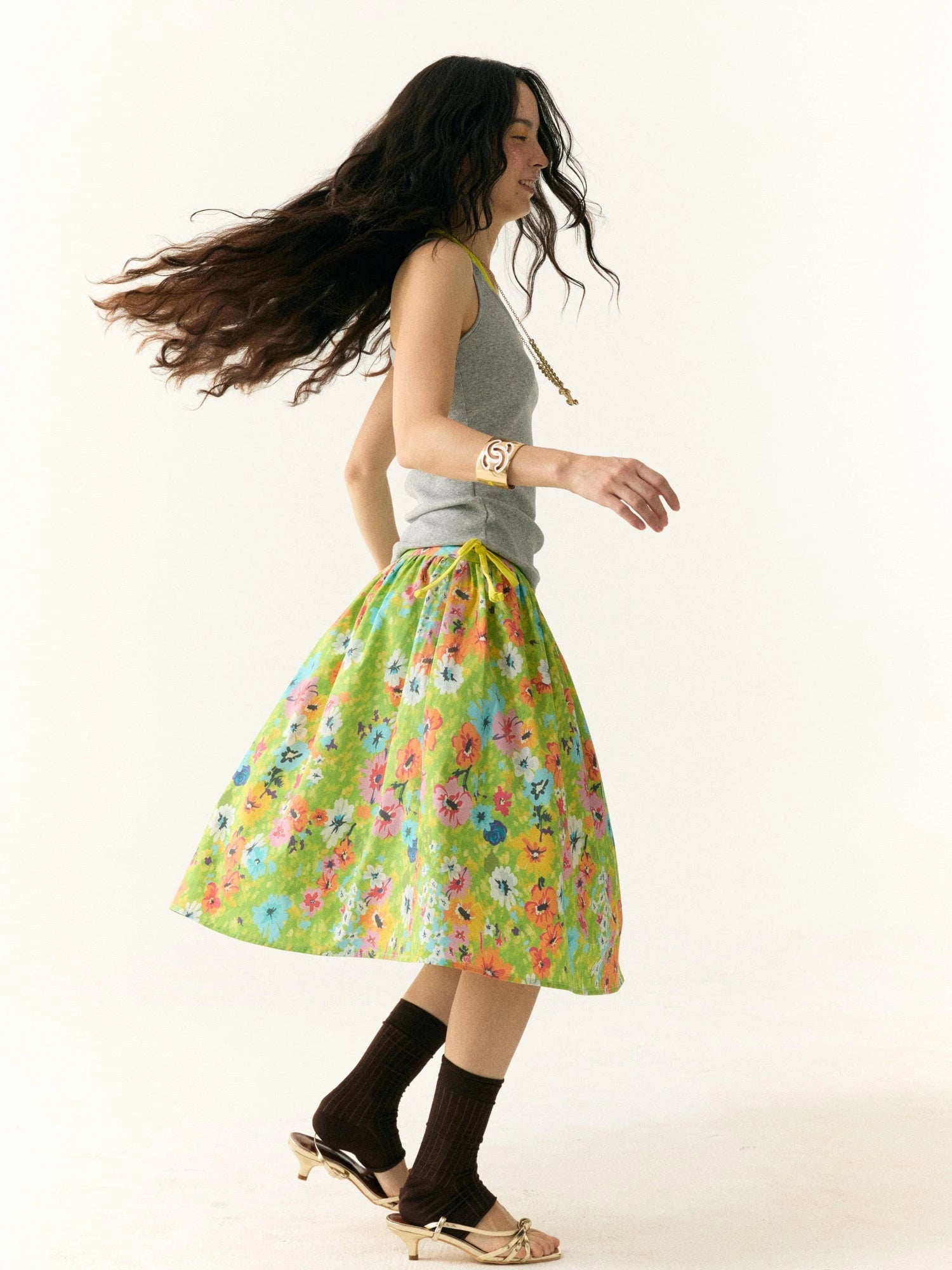 Floral Print Resort Midi Skirt with Slit